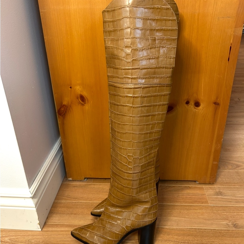 Gorgeous Schultz Tan Croc-Embossed Over the Knee Boots❤️6